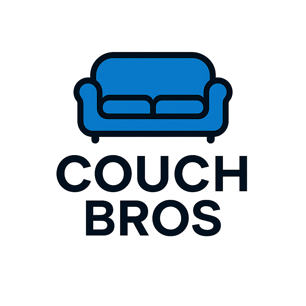Logo of Couch Bros with a blue couch icon on a white background