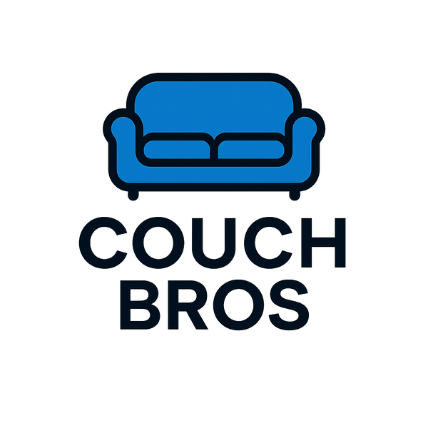 Logo of Couch Bros with a blue couch icon on a white background